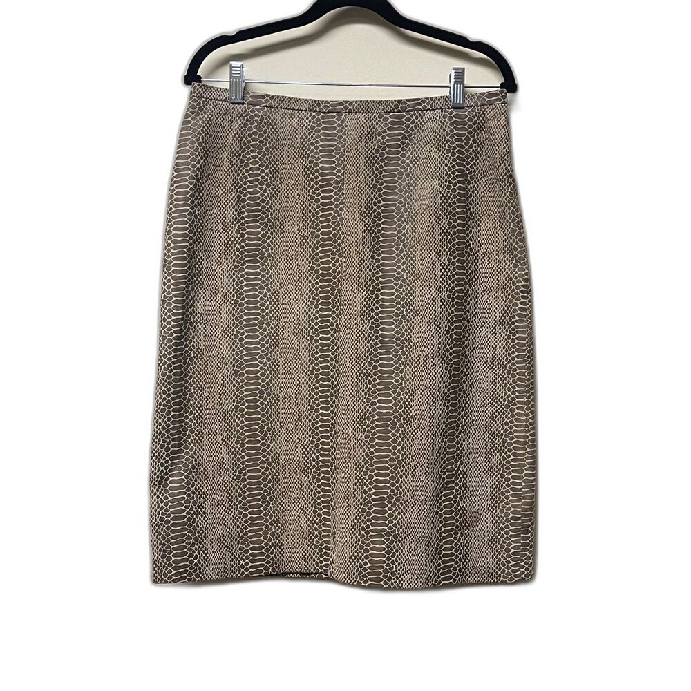 TERRY LEWIS CLASSIC LUXURIES Genuine Leather Reptile Print Pencil Skirt, Sz 12